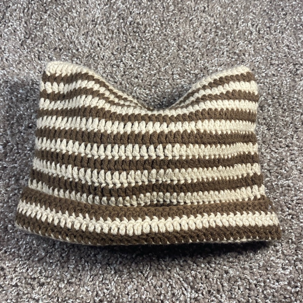 Brown And Beige Cat Beanie Hat Cute Kids Winter Cap Y2K Soft